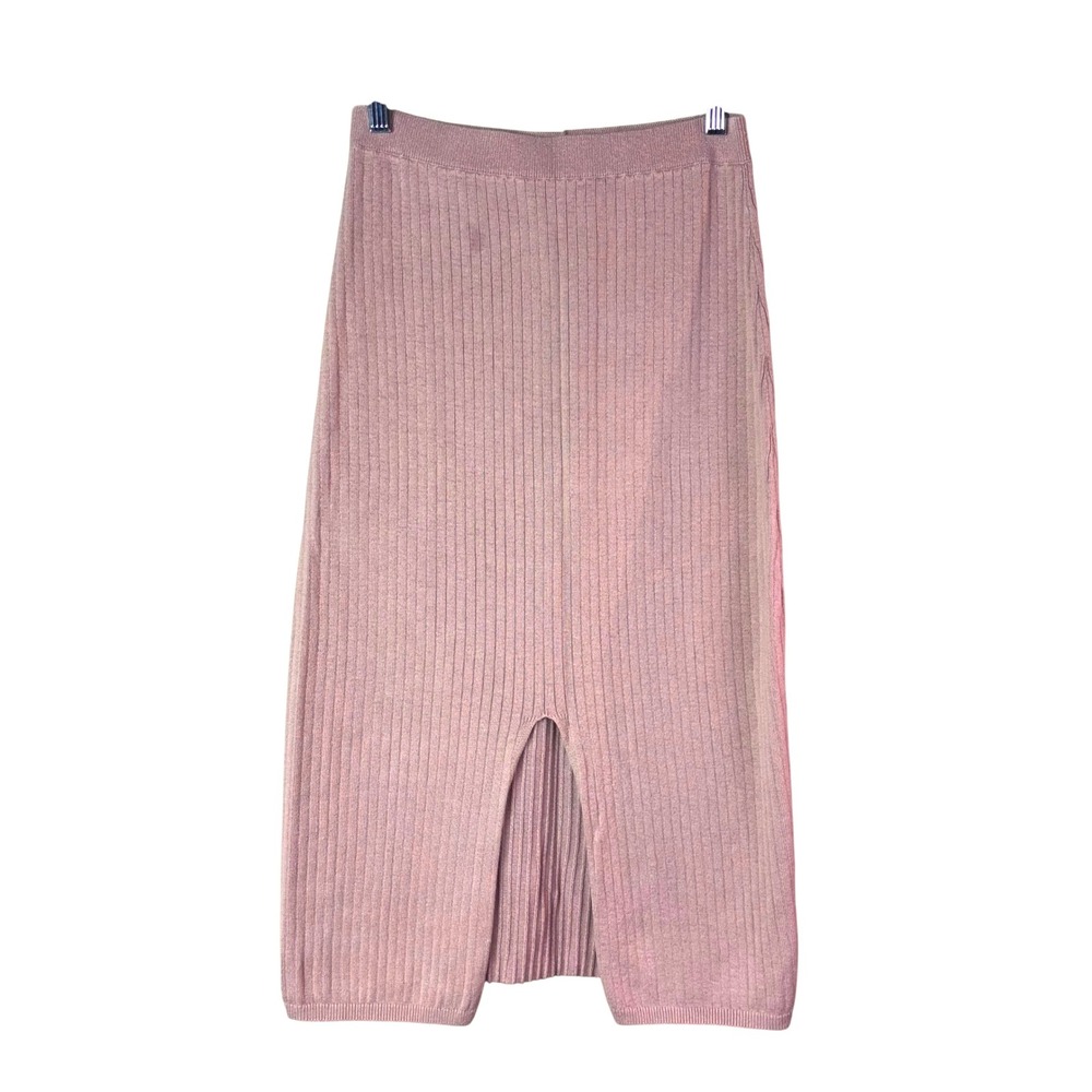 Free People Ribbed Knit Midi Skirt Pink Slit Casual Comfy Size M
